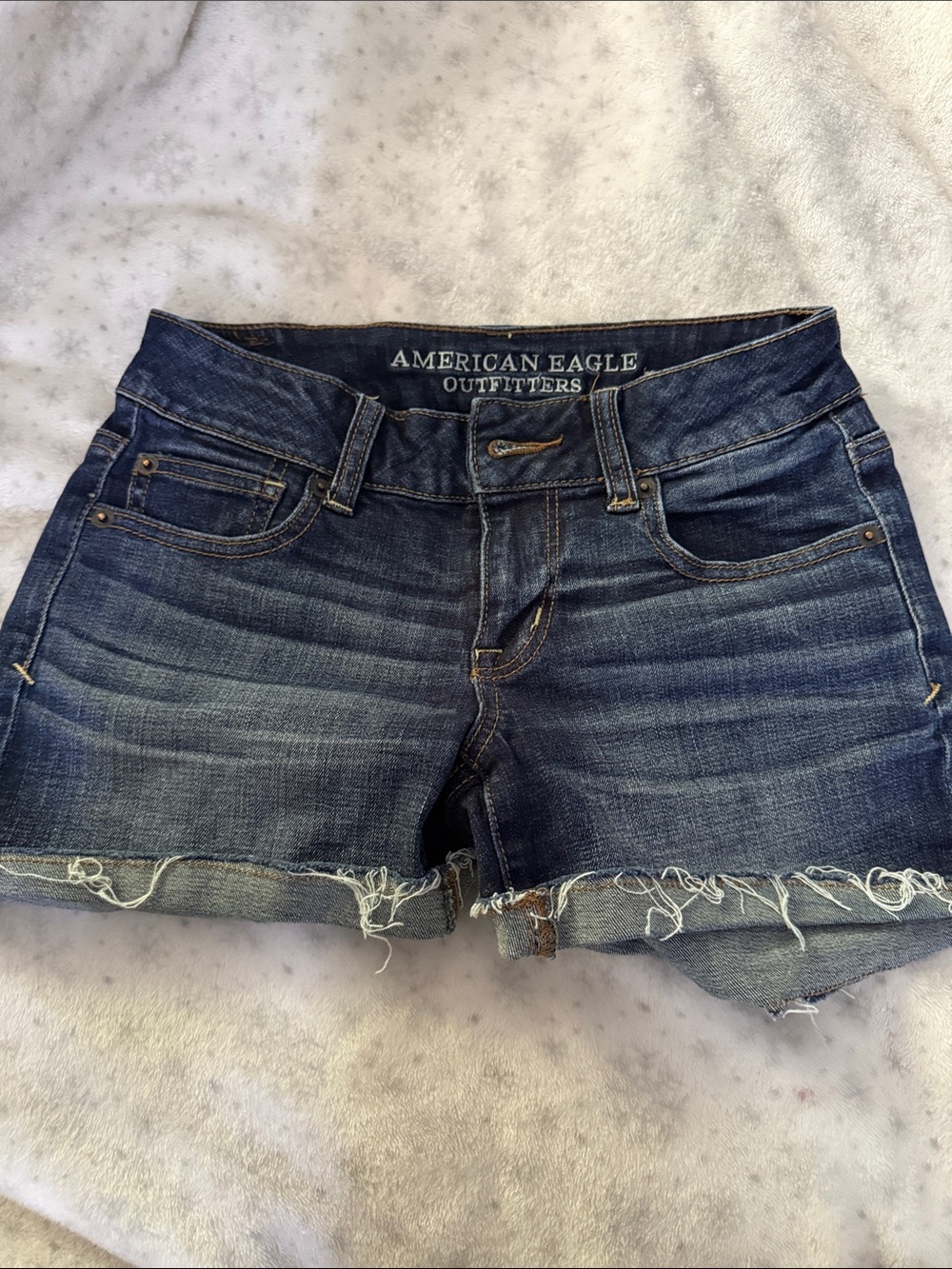 American Eagle Outfitters Dark Indigo Frayed Denim Shorts